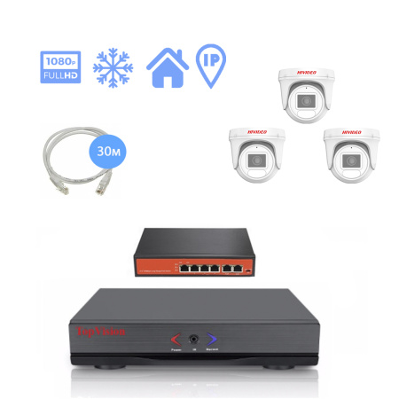 IP Комплект видеонаблюдения HIVIDEO на 3 купольные камеры 4mpx